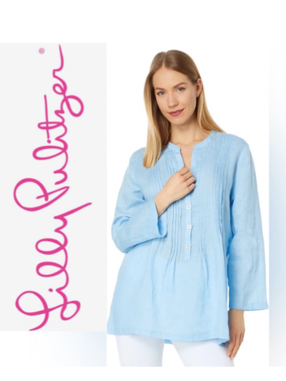 Lilly Pulitzer  Sarasota Blue Pintuck Linen Tunic